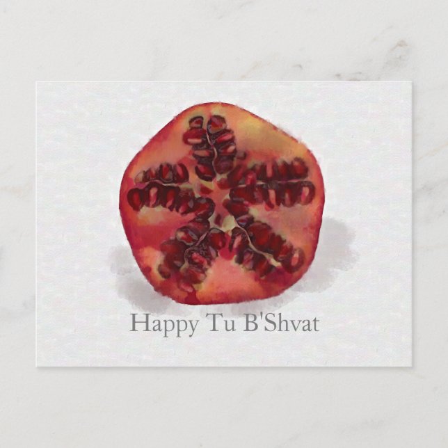 Watercolor Pomegranate Tu B'Shvat holiday postcard (Front)