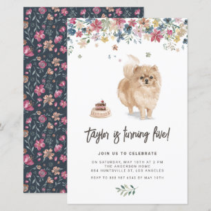 Watercolor Pomeranian Dog Birthday Invitation