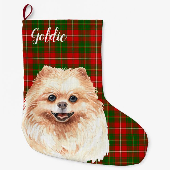 Watercolor Pomeranian Personalised Large Christmas Stocking (Front)