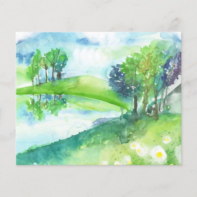 Watercolor pond landscape scrapbook background (Front)