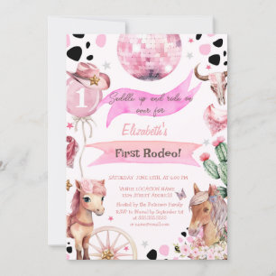  Watercolor Pony Floral Rodeo Polka Dots Birthday  Invitation