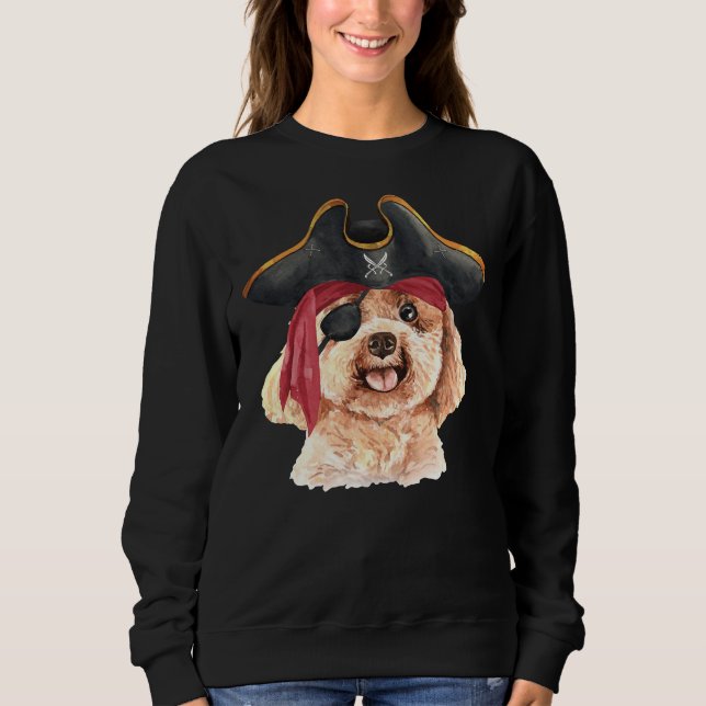 Watercolor Poodle Pirate Hat Eye Patch Sweatshirt (Front)