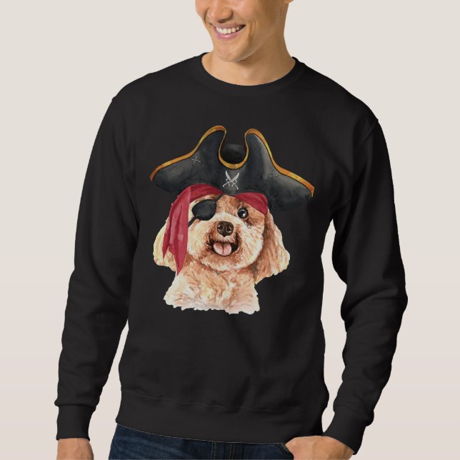 Watercolor Poodle Pirate Hat Eye Patch Sweatshirt (Front)