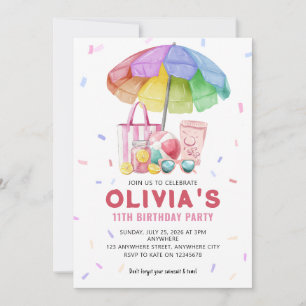 Watercolor Pool Birthday Party Invitation Card