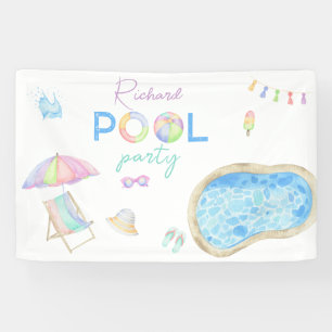 Watercolor Pool Birthday Party Pool Swimming  Banner