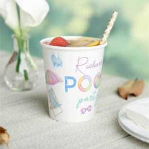 Watercolor Pool Birthday Party Pool Swimming  Paper Cups