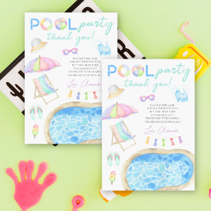 Watercolor Pool Party Birthday Thank you Card