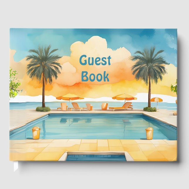 Watercolor Pool Summer Party Guest Book (Front)