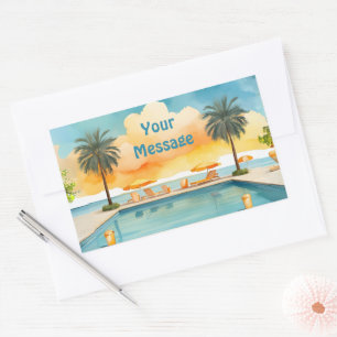 Watercolor Pool Summer Party Rectangular Sticker