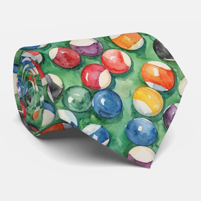 Watercolor Pool Table Billiards Colourful Neck Tie (Rolled)