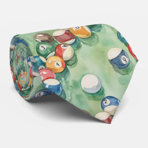 Watercolor Pool Table Billiards Colourful Neck Tie
