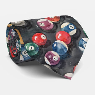 Watercolor Pool Table Billiards Colourful Neck Tie