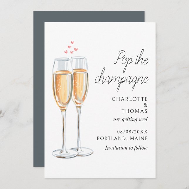 Watercolor Pop The Champagne Script Wedding Save The Date (Front/Back)