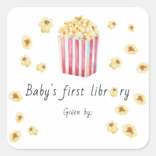 Watercolor Popcorn Baby's first library  Square Sticker