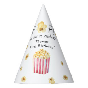 Watercolor Popcorn Kids Birthday Party Hat