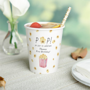 Watercolor Popcorn Kids Birthday Party Paper Cups