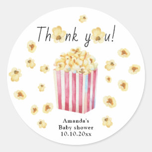 Watercolor Popcorn Thank you Baby Shower Classic Round Sticker