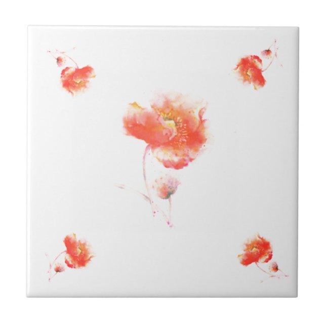 Watercolor Poppies - Add your favourite colour - Tile (Front)