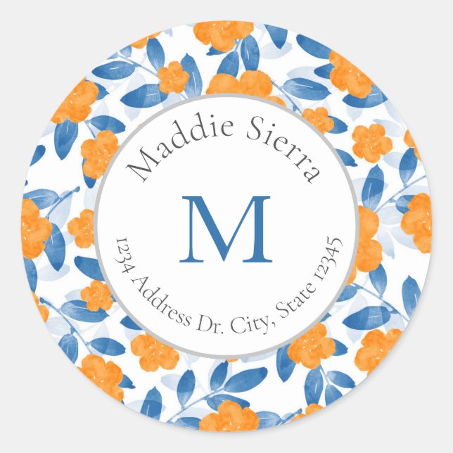 Watercolor Poppies and Leaves Pattern labels (Front)