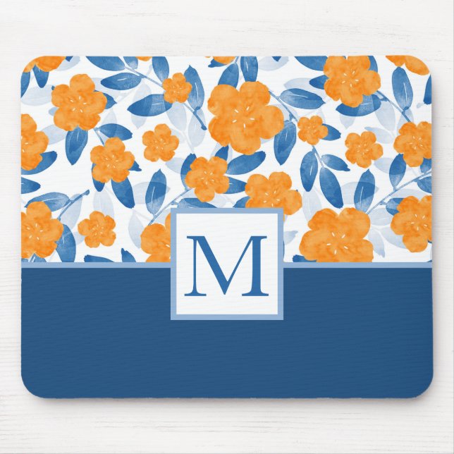 Watercolor poppies and Leaves Pattern Mouse Mat (Front)