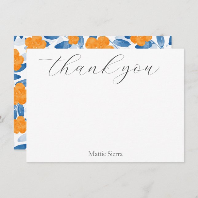  Watercolor Poppies and Leaves Pattern Thank You Card (Front/Back)