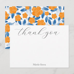  Watercolor Poppies and Leaves Pattern Thank You Card