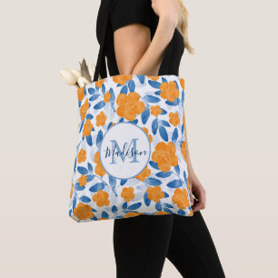 Watercolor Poppies and Leaves Pattern Tote Bag