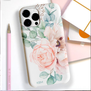 Watercolor Poppies and Roses with Your Monogram iPhone 14 Pro Max Case