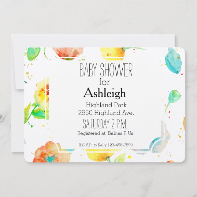 Watercolor Poppies baby shower Invitation (Front)
