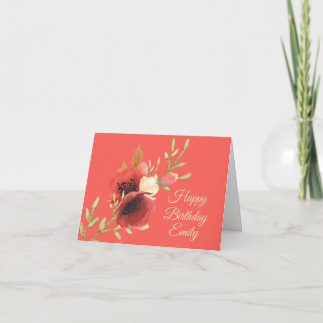 Watercolor Poppies Birthday Card (Front)