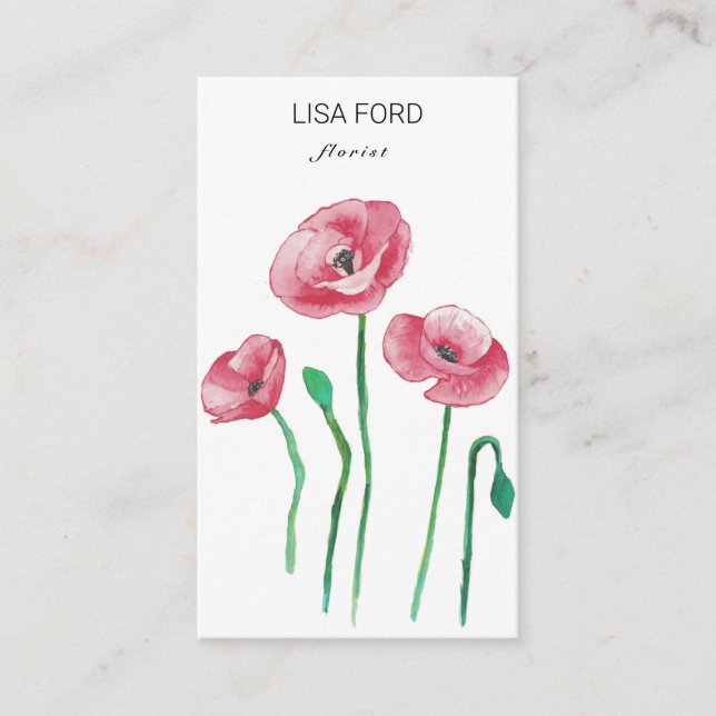 Watercolor poppies business card (Front)