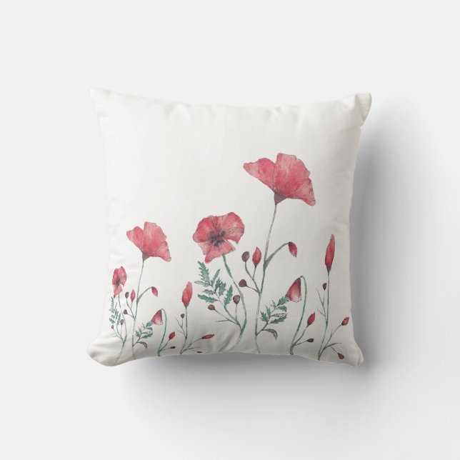 Watercolor Poppies Cushion (Front)