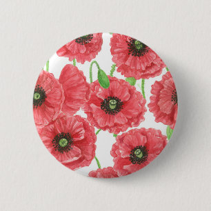 Watercolor poppies floral pattern 6 cm round badge