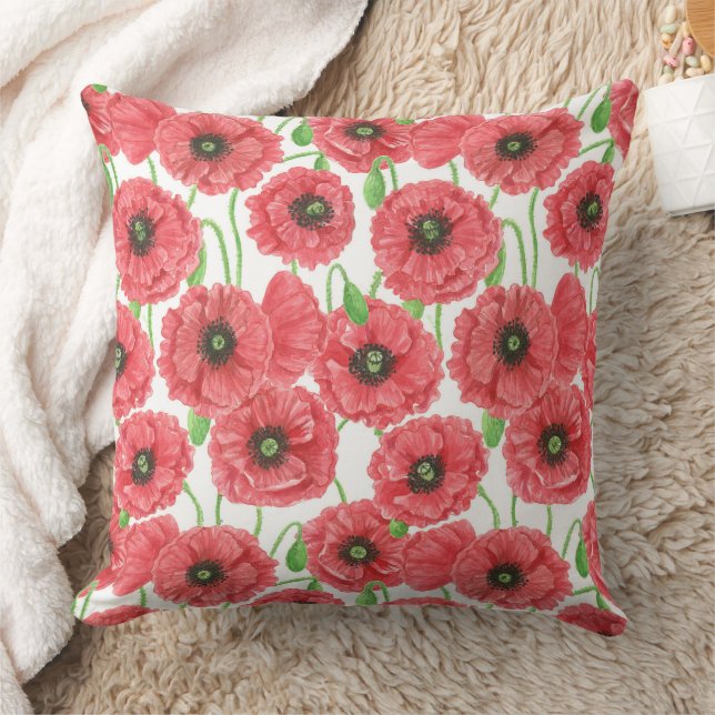 Watercolor poppies floral pattern cushion (Blanket)