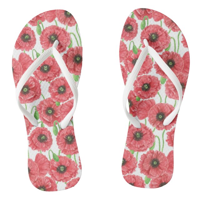 Watercolor poppies floral pattern flip flops (Footbed)