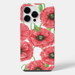 Watercolor poppies floral pattern iPhone 14 pro max case