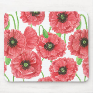 Watercolor poppies floral pattern mouse mat