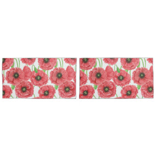Watercolor poppies floral pattern pillowcase