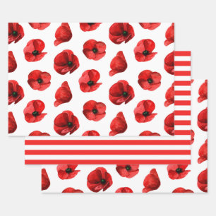 Watercolor poppies. Floral pattern. Red poppy Wrapping Paper Sheet