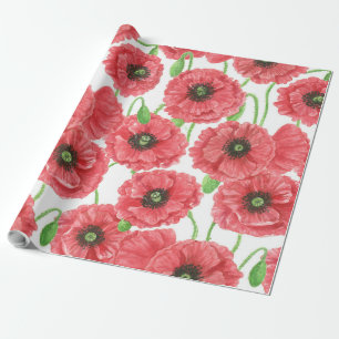 Watercolor poppies floral pattern wrapping paper