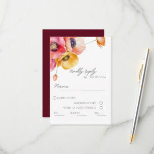Watercolor Poppies Floral Wedding RSVP Card