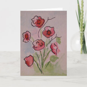 Watercolor Poppies Greeting Card, Blank Inside Card