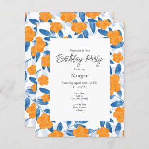 Watercolor Poppies & Leaves Pattern Invitation