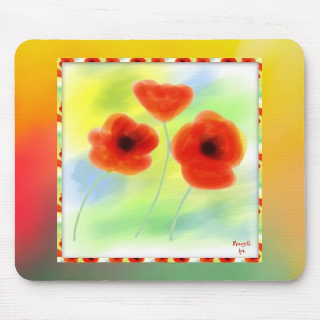 Watercolor Poppies Mousepad (Front)