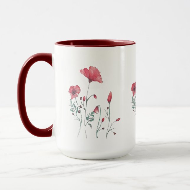 Watercolor Poppies Mug (Left)