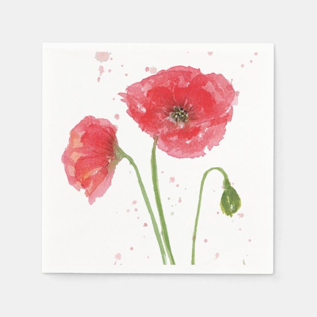 Watercolor Poppies Napkin (Front)