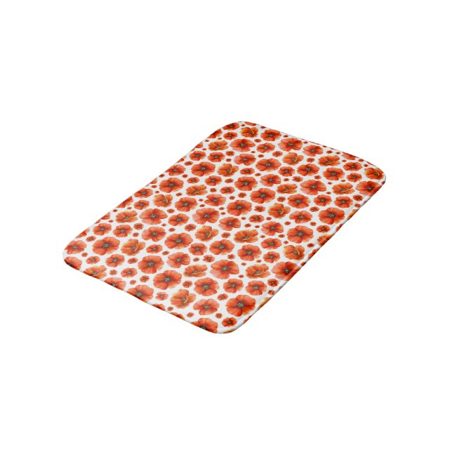 Watercolor Poppies Pattern Bath Mat (Angled)