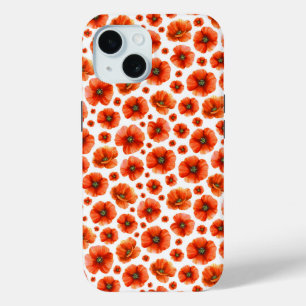 Watercolor Poppies Pattern iPhone 15 Case