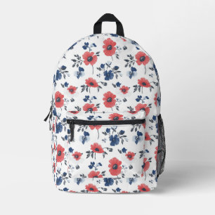 Watercolor Poppies Pattern – Red, Blue & White (2) Printed Backpack