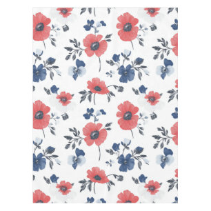 Watercolor Poppies Pattern – Red, Blue & White (2) Tablecloth